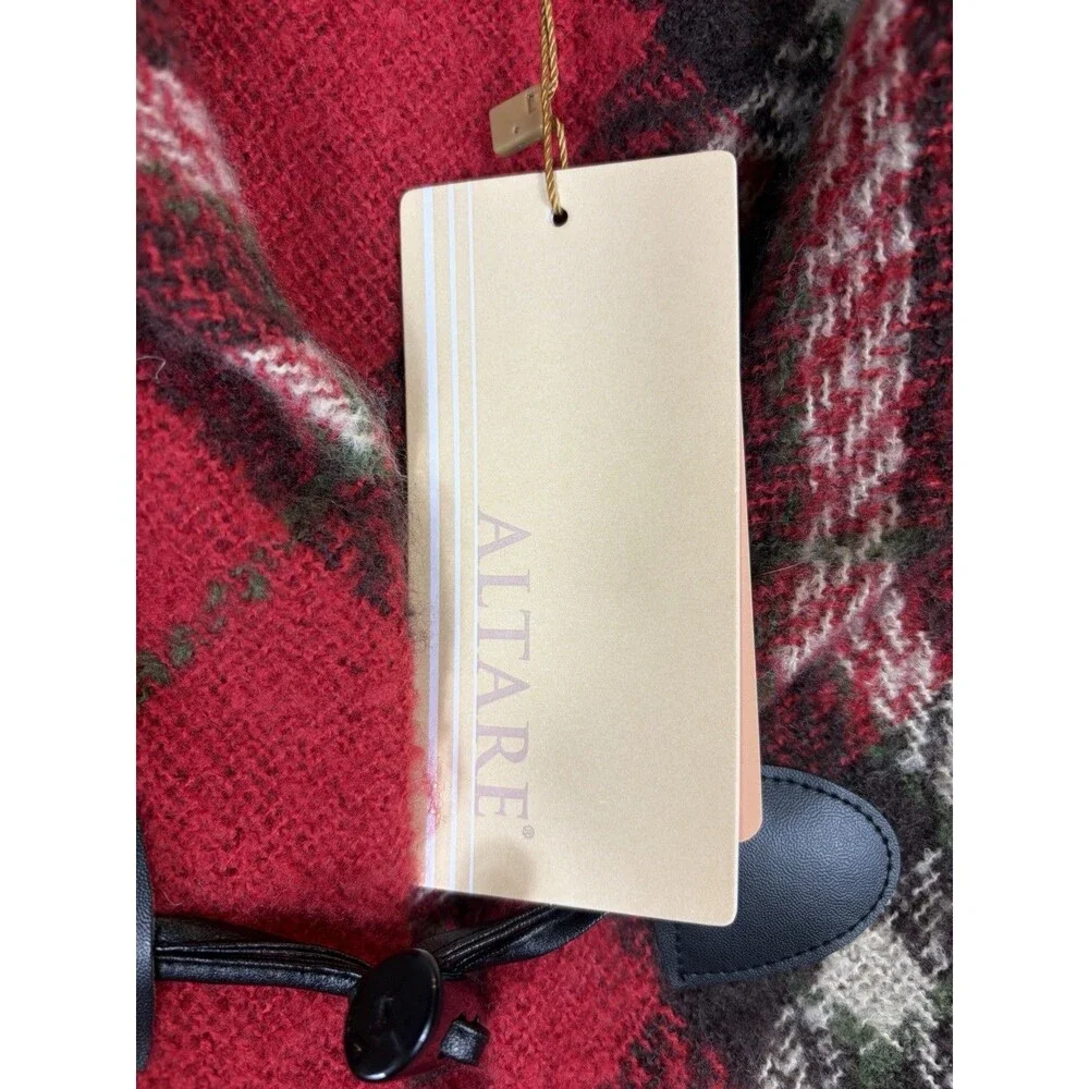 Altare Cape Poncho Fringed Toggle Red Plaid OS NWT Cozy Fall Boho